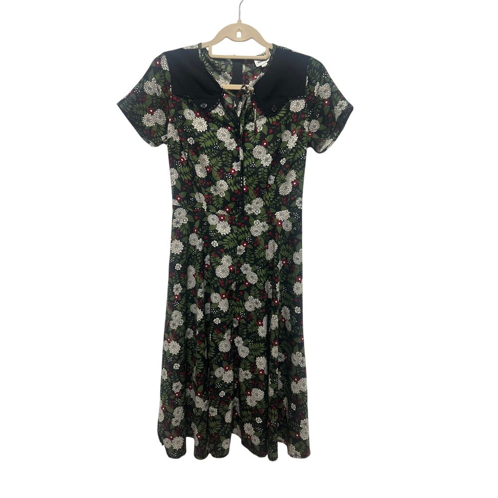 Unique Vintage Peter Pan Collar Poinsettias Floral Print Swing Dress 4